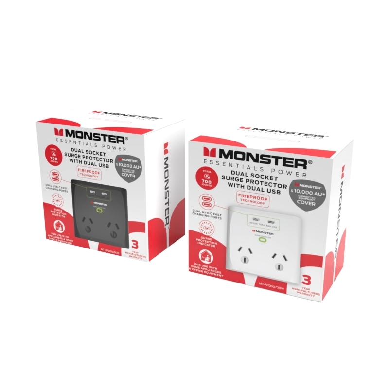 Monster 2-Port+USB Surge Black - Image 2