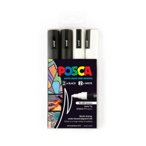 Posca PC-5M Med Bllt Bl/Wh Pk4