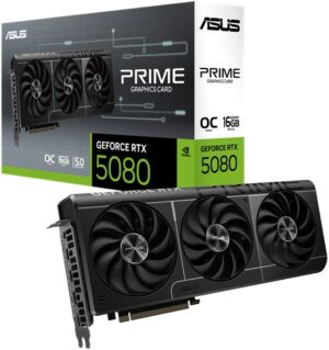 Asus PRIME-RTX5080-O16G, Nvidia GeForce RTX 5080 OC Edition, 16GB GDDR7, Core Clock: 2685MHz, Cuda Core: 10752, 1xHDMI, 3xDP, PSU: 850W, PCIe5.0, 3 Year Warranty