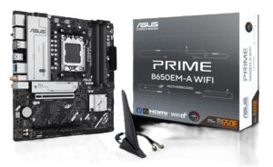 Asus PRIME B650EM-A WIFI, Micro ATX, AMD AM5, 4xDDR5, 3xM.2, 4xSATA 6Gb/s, RAID, 3xPCIe, 1xHDMI, 2xDP, GbE LAN, Wireless AX+Bluetooth, 8xUSB-A, 1xUSB-C, 3 Year Warranty