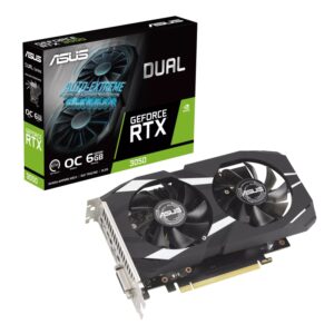 Asus DUAL-RTX3050-O6G, Nvidia GeForce RTX 3050, 6GB GDDR6, Core Clock: 1507MHz, Cuda Core: 2304, 1xHDMI, 1xDP, PSU: 550W, PCIe4.0, 3 Year Warranty