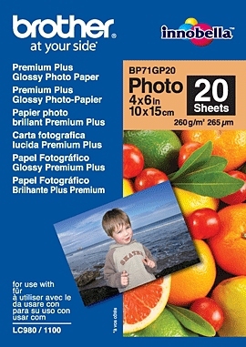 Brother BP71GP20, Premium Plus Glossy Photo Paper - 4x6", 20 Sheets Per Pack