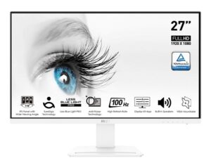 *Sale Till 11th JAN 2026* MSI PRO MP273AW, 27" IPS Screen, 1920x1080, 16:9, 1ms, 100Hz, Adaptive Sync, 1xHDMI, 1xDP, 1xVGA, Speakers, VESA, Tilt, 3 Year Warranty