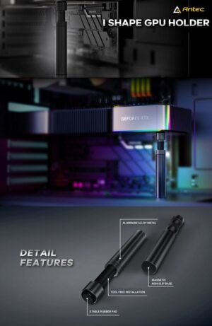 Antec AT-IGPUH-BK, Graphic Card Holder with Height Adjustable Brace, Black, 1 Year Warranty