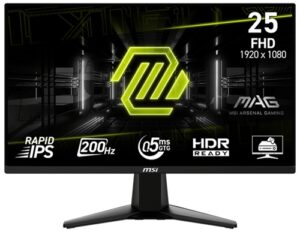 MSI  MAG-255F-E20, 24.5" FHD Rapid IPS Gaming Monitor, 1920x1080, 16:9, 0.5ms, 200Hz, Free Sync, 2xHDMI, 1xDP, VESA, Tilt, 3 Year Warranty