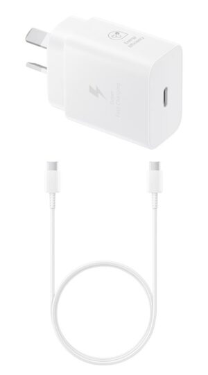 Samsung  PD25AUWHT-USBC1M, 25W AC Power Adaptor (White) & 1M USB-C TO USB-C Cable (White), Bundle, 1 Year Warranty