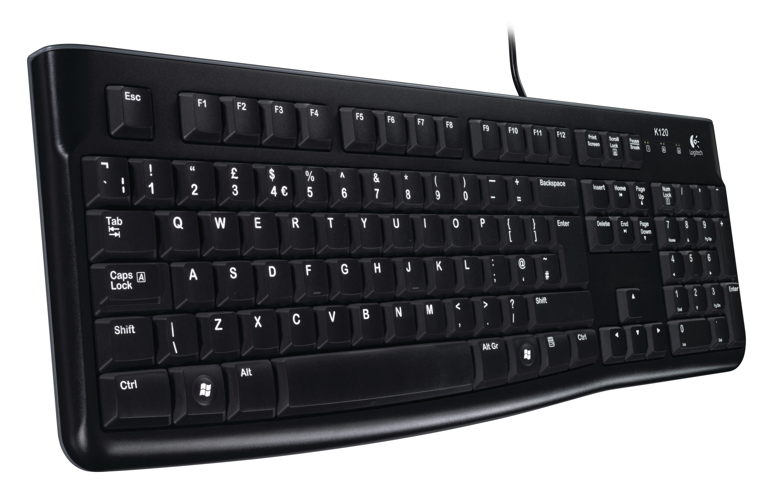 Logitech 920-002582, K120 Keyboard Quiet typing Spill-resistant Durable keys Thin profile Curved space bar Adjustable tilt legs, 1 Year