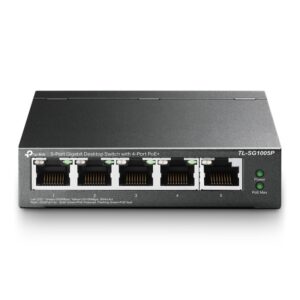 Tp-Link TL-SG1005P, 5-Port Gigabit Desktop Unmanaged Switch, POE (4), 56 W, transfers data and power on one single cable, 3 Year