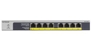 Netgear GS108LP-100AJS, 8-Port PoE+ Gigabit Ethernet Unmanaged Switch, 8-Ports PoE (60W PoE BudgeT), PSU: External Input 54V 1.25A (67.5W), Max MAC Entries: 4K, Buffer Size: 192KB - Bandwidth: 16Gbps, MTBF: 2,752,476 hours, QoS DSCP Support, Limited Lifetime