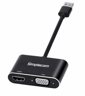 Simplecom DA316A, USB 3.0 to HDMI + VGA Video Card Adapter with 3.5mm Audio, 1 Year Warranty