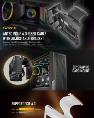 (LS)Antec Adjustable Vertical PCI Bracket and PCI-E 4.0 Cable Kit (200mm) White. Universal. Premium Gold Plated + RTX 4050 / 4060 / 4070 and AMD 6000
