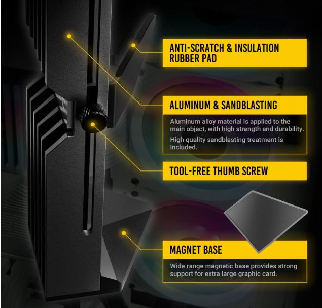 (LS)Antec RGB GPU Support Bracket, Graphics Card Holder, Addressable RGB 5V 3PIN RGB Connector. Black(LS) - Image 2