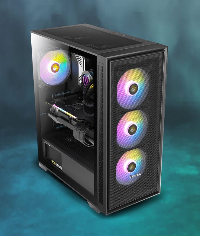 Antec AX81 E-ATX, 1x 360mm Radiator Front, 4x ARGB 12CM Fans 3x Front & 1x Rear included. RGB controller for six fans. Mesh Tempered Glass Case - SI (