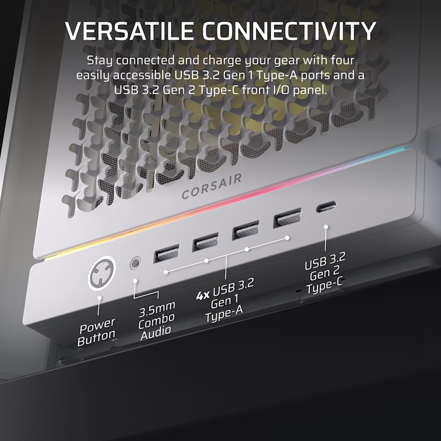 Corsair FRAME 5000D RS ARGB High-Airflow Mid-Tower PC Case - White, ATX, 450mm GPU, 175mm CPU cooler, 360mm rad, 4x RS140 ARGB, 1x USB-C 3.2 - Image 3