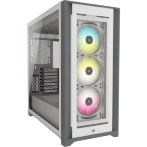 Corsair iCUE 5000X RGB Tempered Glass Mid-Tower ATX PC Smart Case - White, ATX/E-ATX, 420mm GPU, 170mm CPU, 120-360mm radiator, 6 bays, USB-C/USB-A