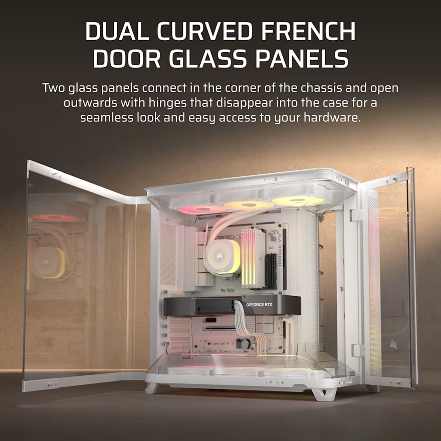 Corsair AIR 5400 RS-R ARGB Mid-Tower ATX Case - White, Triple-Chamber, 360mm Rad Support, Glass Panels, USB-C, ATX/E-ATX, 2x SSD, 1x HDD - Image 4