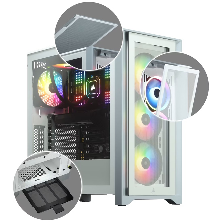 Corsair iCUE 4000X RGB Tempered Glass Mid-Tower ATX Case - White, ATX/E-ATX, 360mm GPU, 170mm CPU, 2yr wty - Image 4