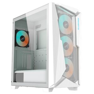 Gigabyte C301 RGB Tempered Glass E-ATX White Mid Tower Gaming Chassis 2x3.5' 2x2.5' 2xUSB3.0 Detachable Dust Filter Liquid Cooling PSU Standard ATX