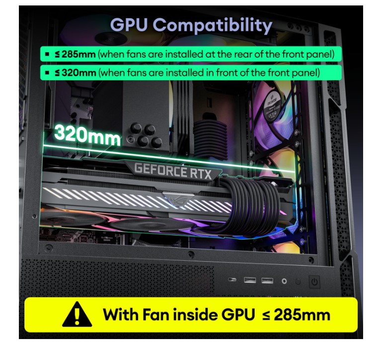 OKINOS Cypres 3 ARGB Micro ATX Case, 4 × 120mm ARGB Non-PWM Case Fans Pre-Installed, MATX PC Case, Temper Glass Side Panel, with Type-C, Black - Image 3