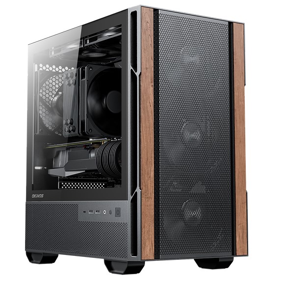 OKINOS Cypress 3 Genuine Walnut Wood MicroATX with 4×120mm, USB-C, 3 Pin Non-PWM Case Fans Pre-Installed,Temper Glass Side Panel, Case