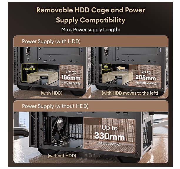 OKINOS Cypress 3 Genuine Walnut Wood MicroATX with 4×120mm, USB-C, 3 Pin Non-PWM Case Fans Pre-Installed,Temper Glass Side Panel, Case - Image 3