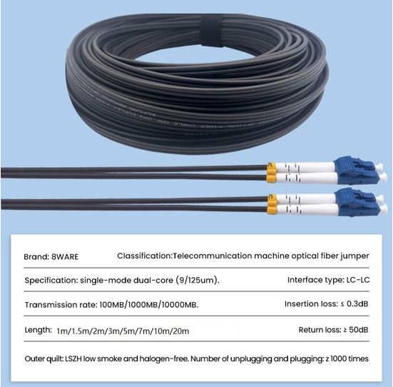 8ware 5m LC-LC OS2 Single Mode Dual-Core Fibre / Fiber Optic Cable UPC Duplex Armoured Low Smoke Zero Halogen (LSZH) Jacket Black - Image 2