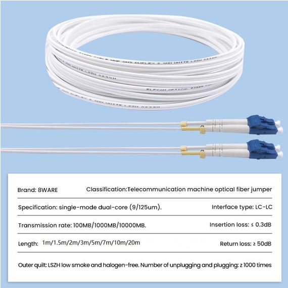 8ware 1.5m LC-LC OS2 Single Mode Dual-Core Fibre / Fiber Optic Cable UPC Duplex Armoured Low Smoke Zero Halogen (LSZH) Jacket White - Image 2