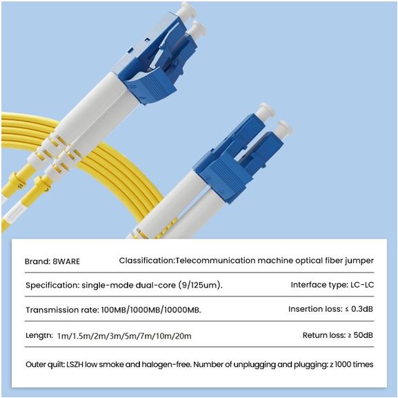8ware 10m LC-LC OS2 Single Mode Dual-Core Fibre / Fiber Optic Cable UPC Duplex Armoured Low Smoke Zero Halogen (LSZH) Jacket Yellow - Image 2