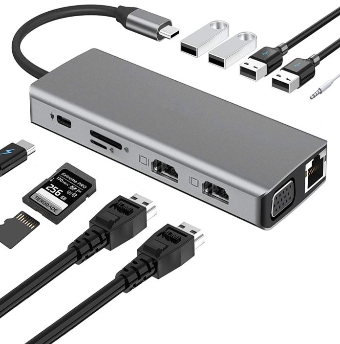 Astrotek USB-C Dock 12-in-1 Multiport Hub/Docking Station with 100W Power 2xHDMI 4K VGA GLAN 2xUSB3.0 2xUSB2.0 Card Reader for HP Lenovo Asus MacBook - Image 4