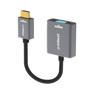 mbeat® Tough Link HDMI to VGA Adapter  HDMI Support Version: 2.1  Cable Length: 15cm  Up to 1080p@60Hz (1920×1080).Package Weight: 61.7g