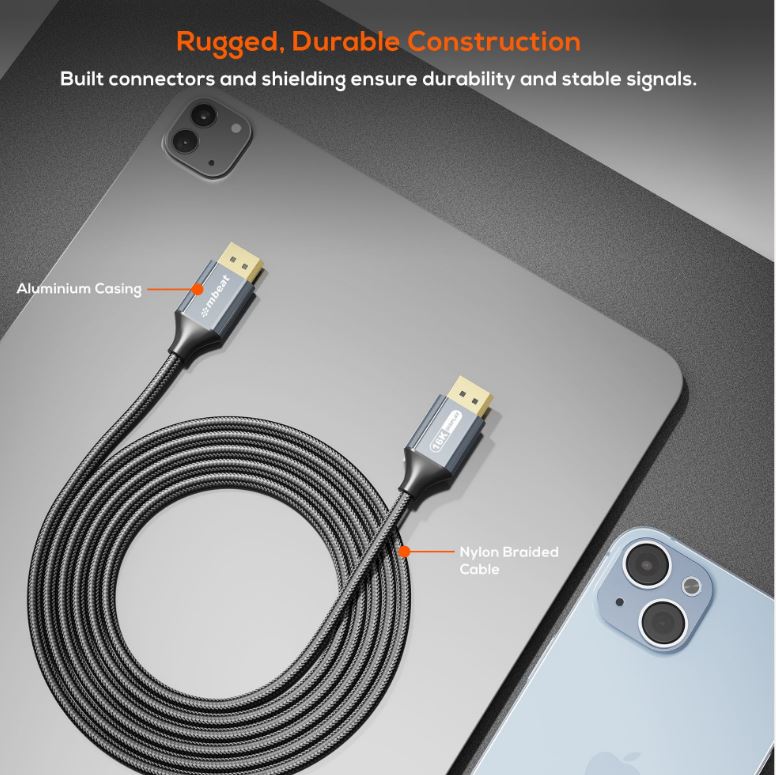mbeat® Tough Link 1.8m 16K DP to DP Cable - Space Grey 40Gbps 180cm × 2.2cm × 1.10cm - Image 4