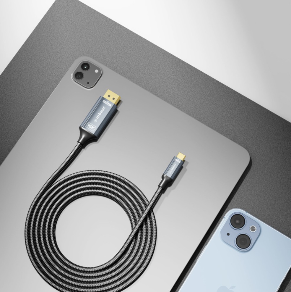 mbeat® Tough Link 1.8m 16K USB-C to DP Cable - Space Grey 40Gbps USB-C (male) to DisplayPort 2.1 (male) - Image 2