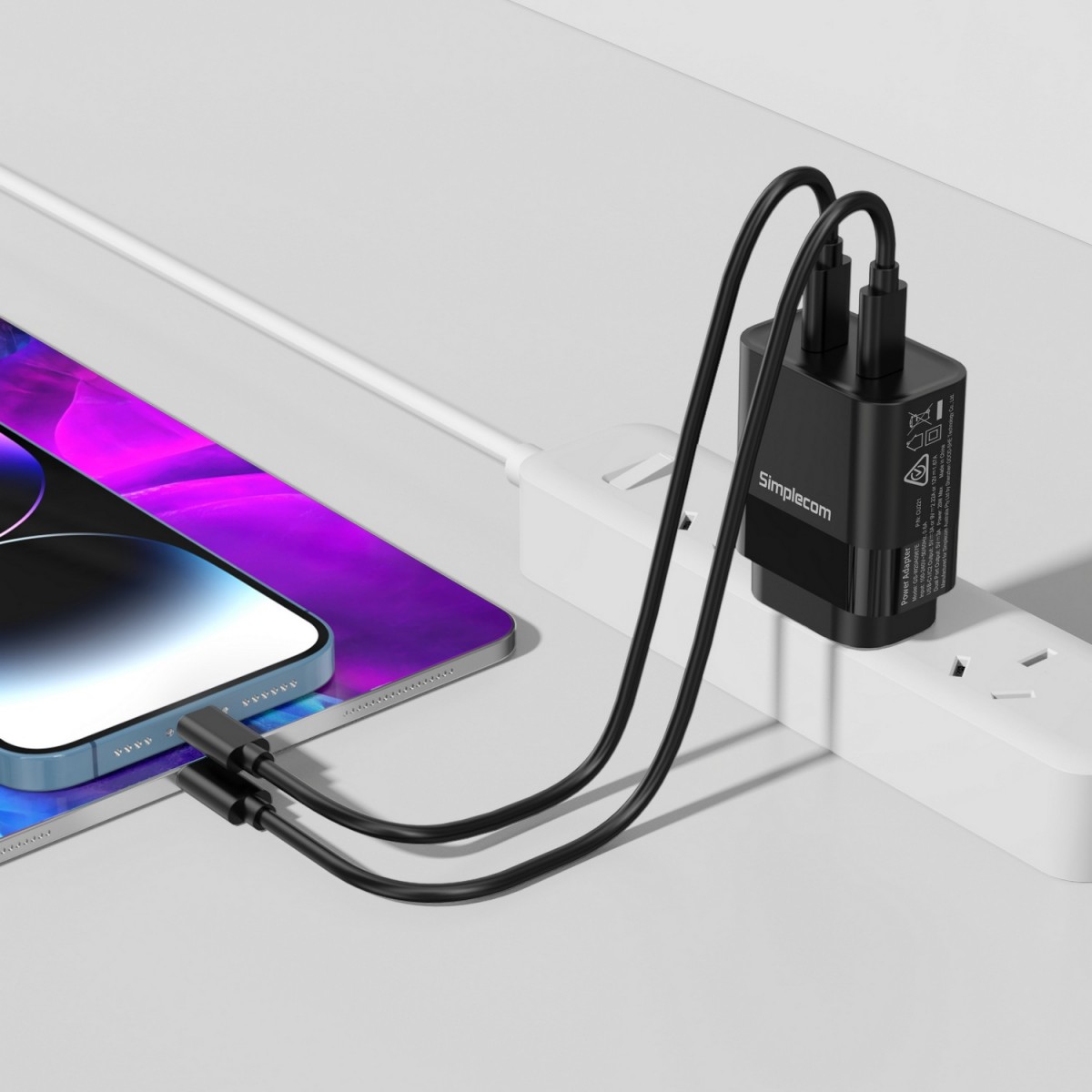 Simplecom CU221 Dual USB-C Fast Wall Charger PD 20W for Phone Tablet - Image 3