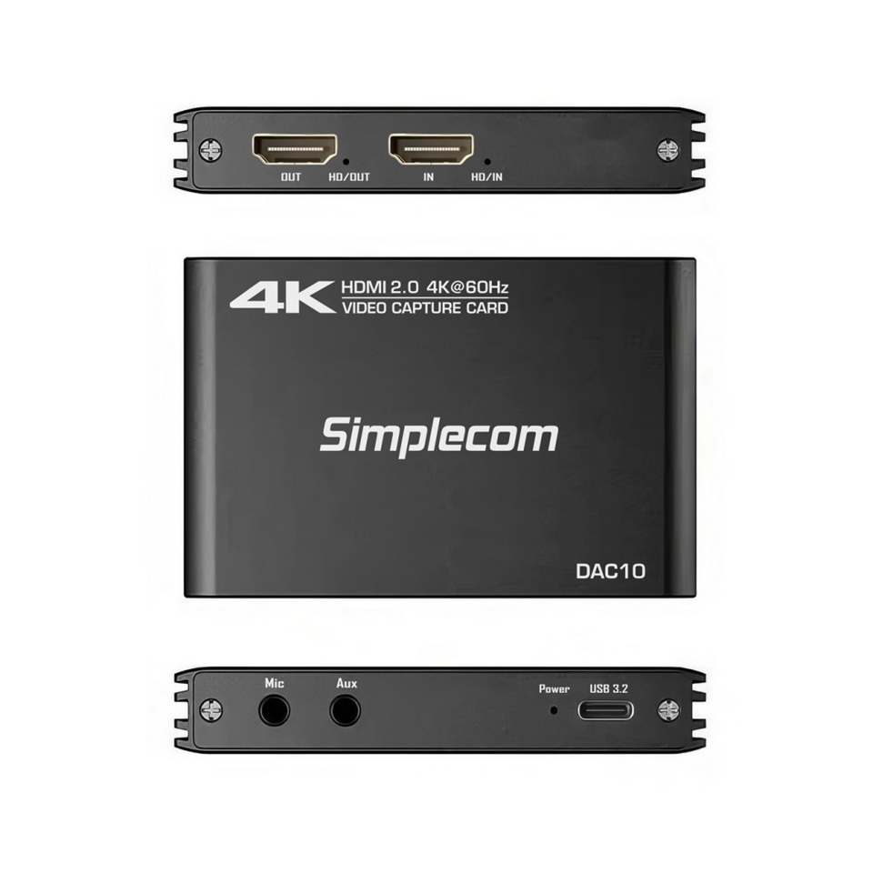 Simplecom DAC10 HDMI 2.0 to USB 4K@60hz Video Capture Card Stream and Record in 4K 60FPS - Image 2