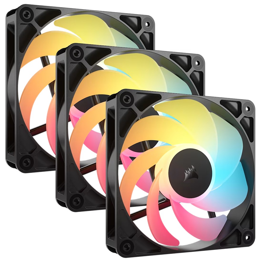 Corsair RS120-R ARGB 120mm PWM Reverse Fans Triple Pack - Black, 3x RGB Fans, 2100 RPM, 65.82 CFM, Static Pressure, Magnetic Dome Bearing, PWM Control - Image 2