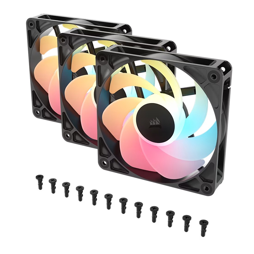 Corsair RS120-R ARGB 120mm PWM Reverse Fans Triple Pack - Black, 3x RGB Fans, 2100 RPM, 65.82 CFM, Static Pressure, Magnetic Dome Bearing, PWM Control - Image 3