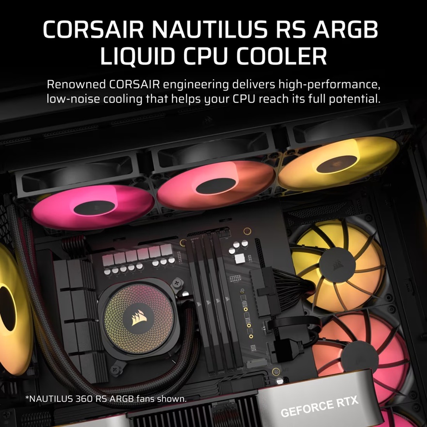 Corsair NAUTILUS 240 RS ARGB Liquid CPU Cooler - Black 240mm Rad, 2x PWM fans, RGB, Copper Cold Plate, 400mm Tubing, Intel & AMD Support - Image 4