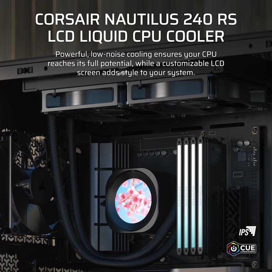 Corsair NAUTILUS 240 RS LCD Liquid CPU Cooler - Black, 240mm rad, LCD pump, 2x PWM fans, 2100 RPM, AM5/LGA1851, copper plate, 400mm tube, 36dBA - Image 3