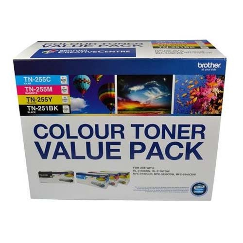 Brother TN-251BK and TN255 Colour Laser Toner Value Pack. Black, Cyan, Magenta, Yellow (8AE00003)