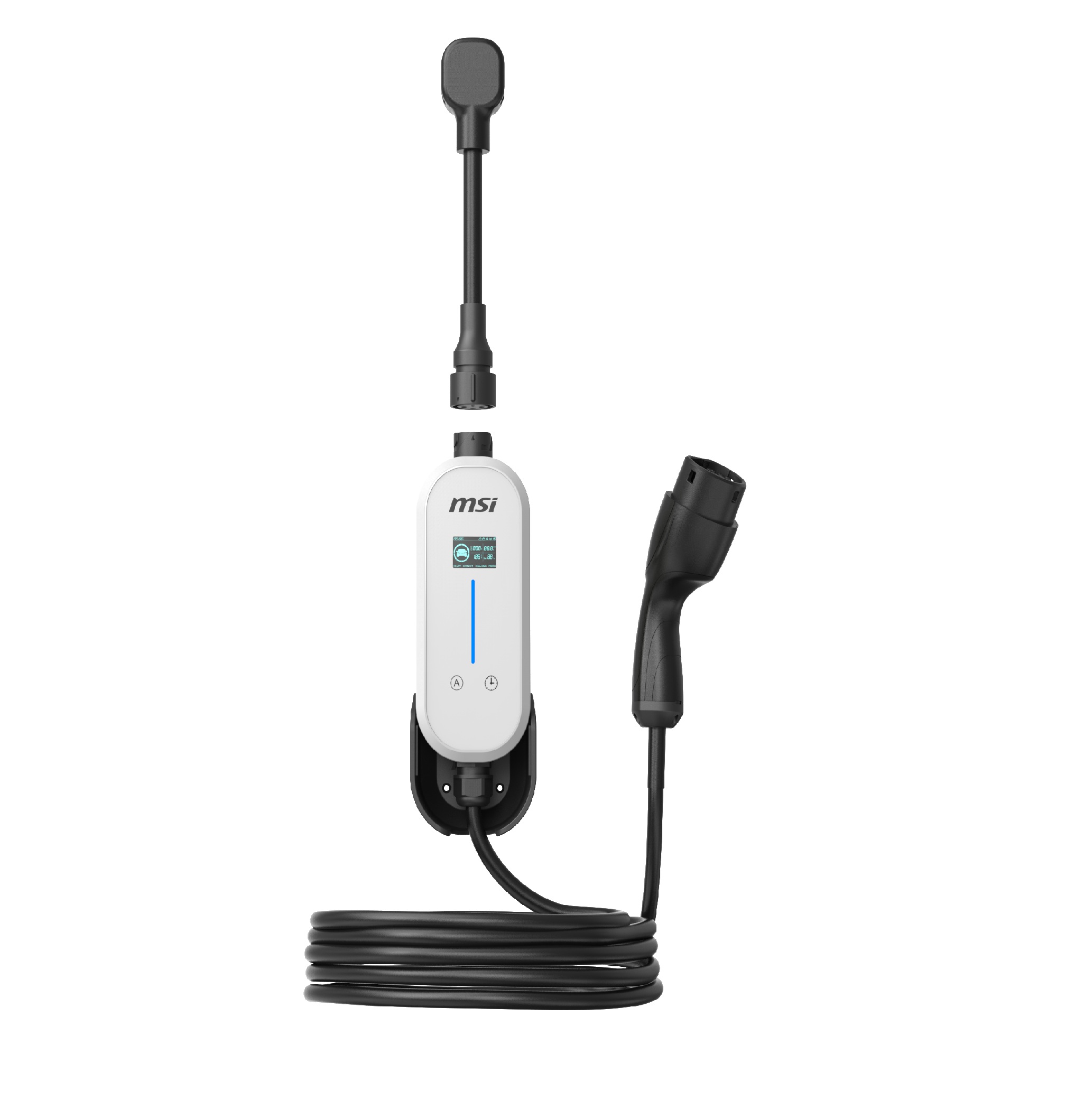 MSI Portable EV Charger White Ezgo 10A+15A+Home kit, Single Phase, 230V, 1PH, 2.3KW & 3.4KW, 5M Type 2 Charging gun, 1.8'LCD, IP66, 1.5T, Bluetooth - Image 2