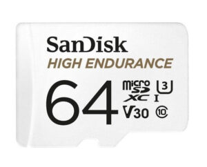 SanDisk High Endurance 64GB microSD 100MB/s 40MB/s 5K hrs 4K UHD C10 U3 V30 -40°C to 85°C Heat Freeze Shock Temperature Water X-ray Proof SD Adapter