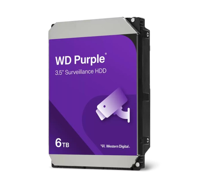 Western Digital WD Purple 6TB 3.5' Surveillance HDD 5400RPM 64MB SATA3 175MB/s 180TBW 24x7 64 Cameras AV NVR DVR 1.5mil MTBF 3yrs