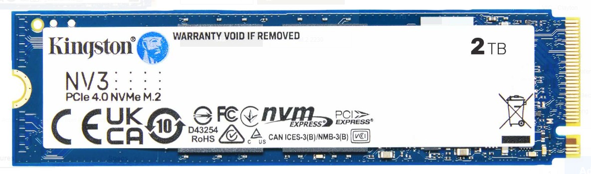 Kingston SNV3S NV3 2TB PCle 4.0x4 NVMe M.2 2280 Gen4 SSD 6000/5000MB/s 3D HAND compaitible Notebook and SFF 5Y Limited