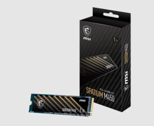MSI SPATIUM M450 PCIe 4.0 NVMe M.2 1TB SSD,  Sequential Read up to 3400MB/s, Sequential Write up to 2400MB/s, 350 TBW, 5 Year Warranty