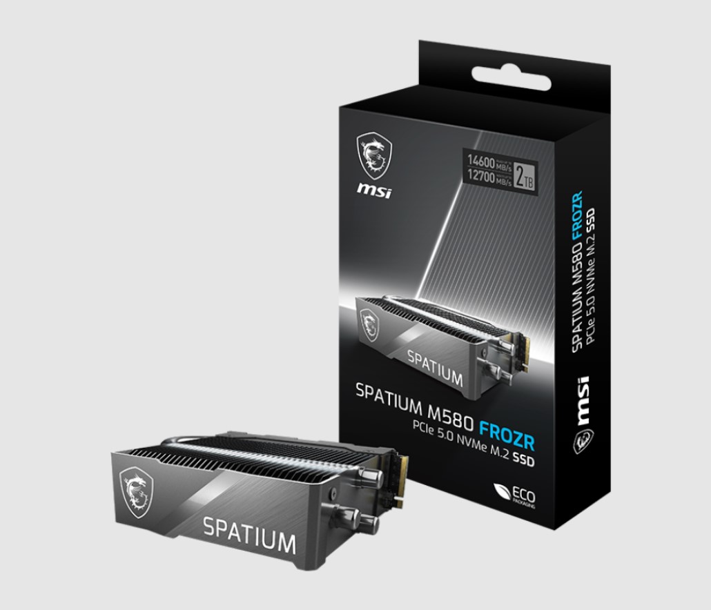 MSI SPATIUM M580 PCIe 5.0 NVMe M.2 FROZR 2TB, 4GB LPDDR4, Sequential Read up to 14600MB/s, Sequential Write up to 12700MB/s, 1400 TBW, 5 Year Warranty