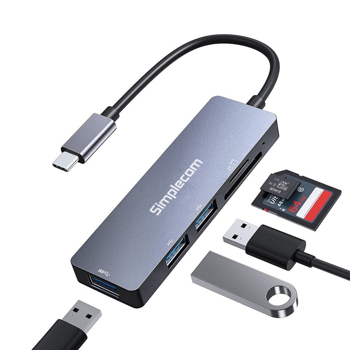 Simplecom CH255 USB-C 5-in-1 Multiport Adapter 3-Port USB-A Hub with SD MicroSD Card Reader - Image 2