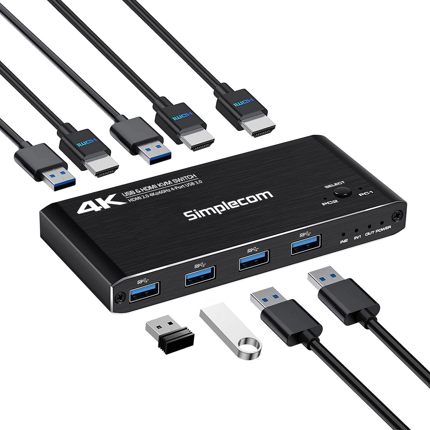 Simplecom KM420 2-Port HDMI KVM Switch HDMI 2.0 4K@60Hz 4-Port USB 3.0 Hub 5Gbps - Image 2