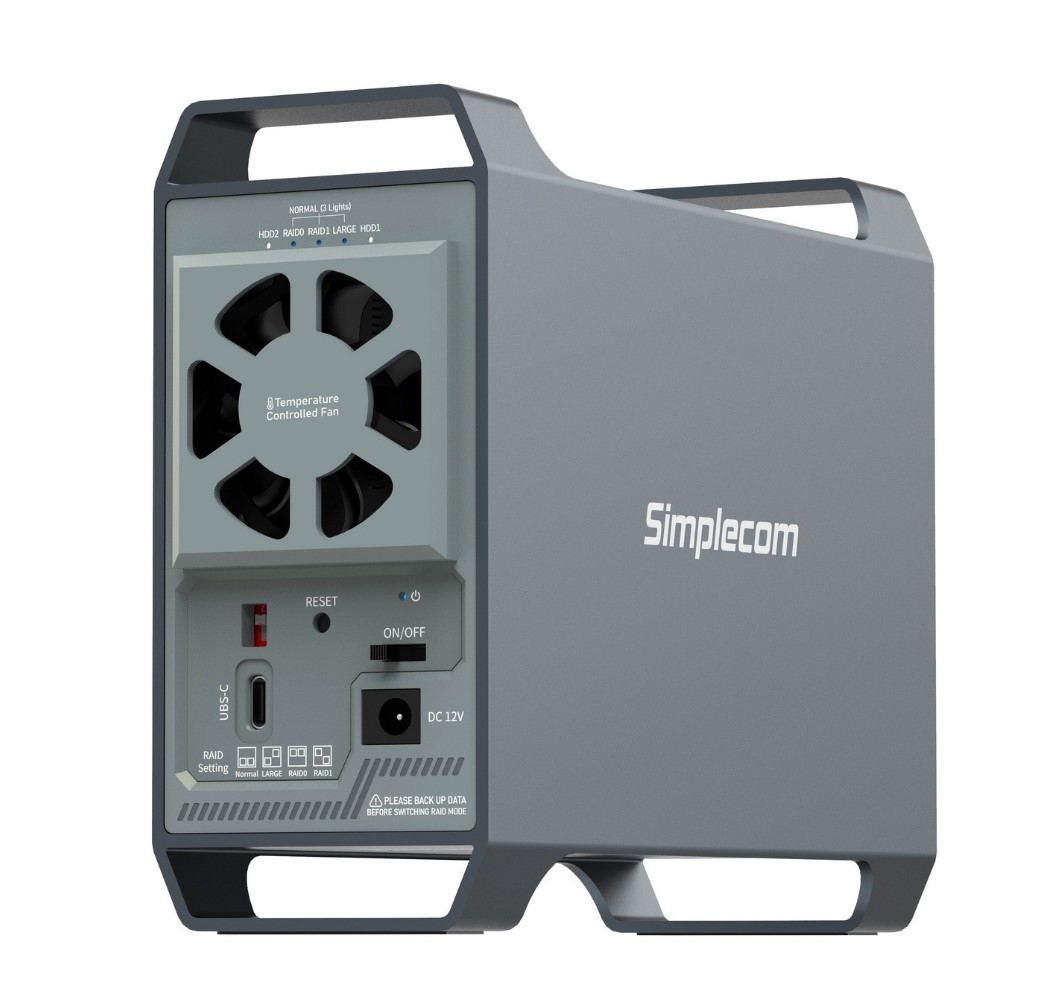 Simplecom SE482 SuperSpeed USB Dual Bay 3.5' SATA Hard Drive RAID Enclosure USB-C RAID 0/1, JBOD - Image 2