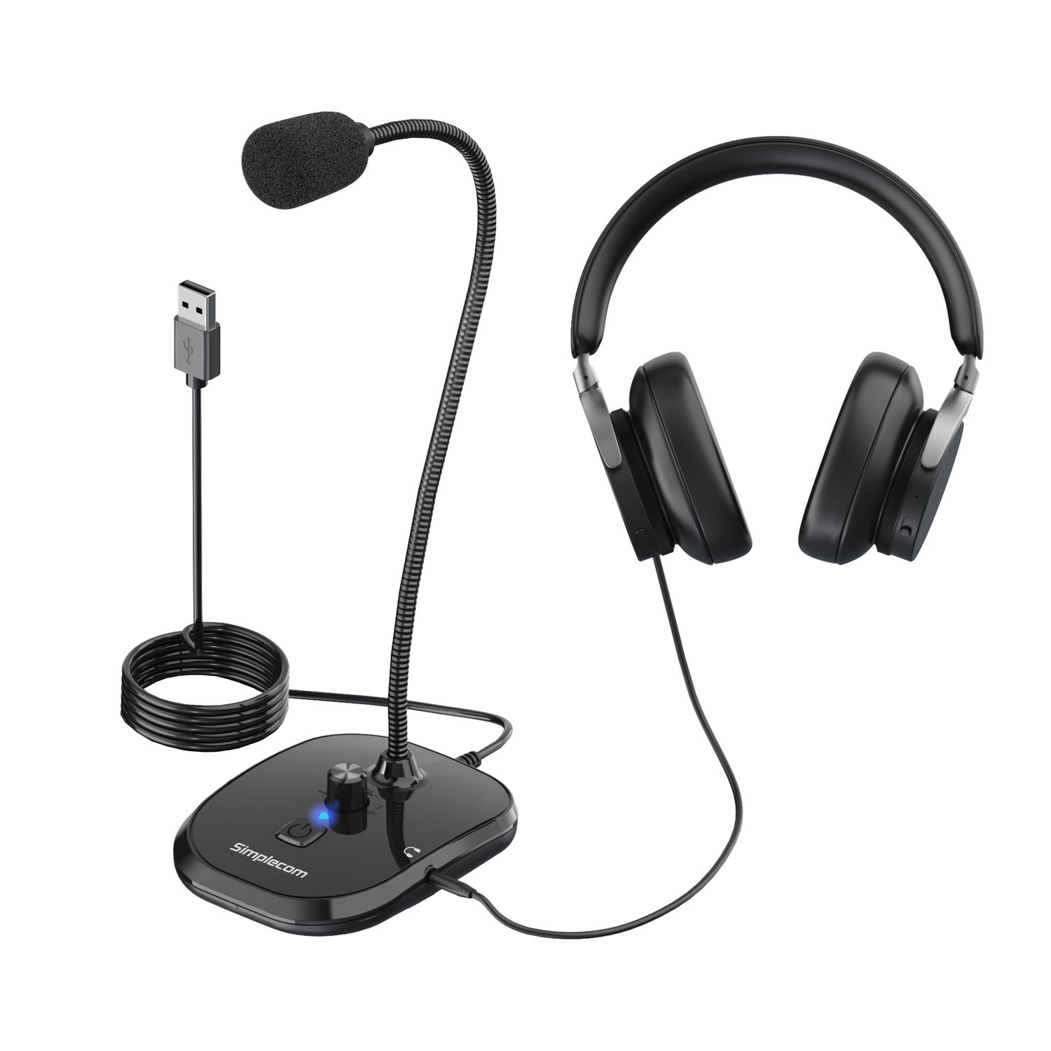 Simplecom UM360 Plug and Play USB Desktop Microphone with Headphone Jack - Image 2