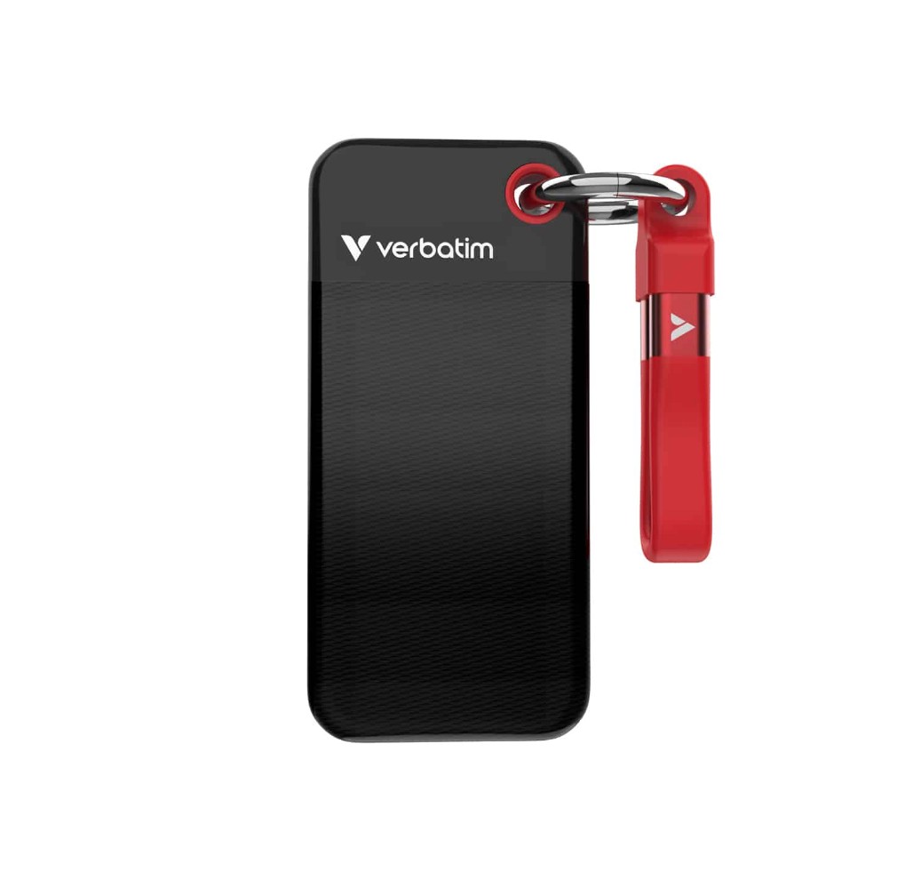 Verbatim 1TB Pocket SSD USB 3.2 Gen 2 1TB Black Red Convenient Keyring cable holder. Compact, Rugged. Ultra Lightweight Performance 58g Portable B - Image 2